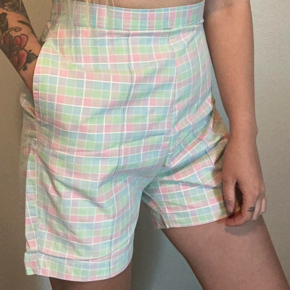 Vintage High Rise Pastel Plaid Women's Shorts